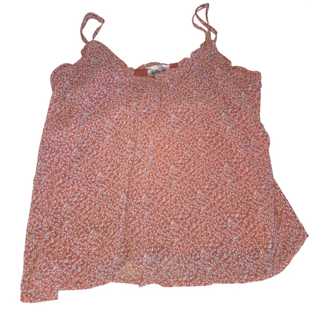 Willow + Root Women Small Burnt Orange Floral Ruffle Boho Camisole Top‎